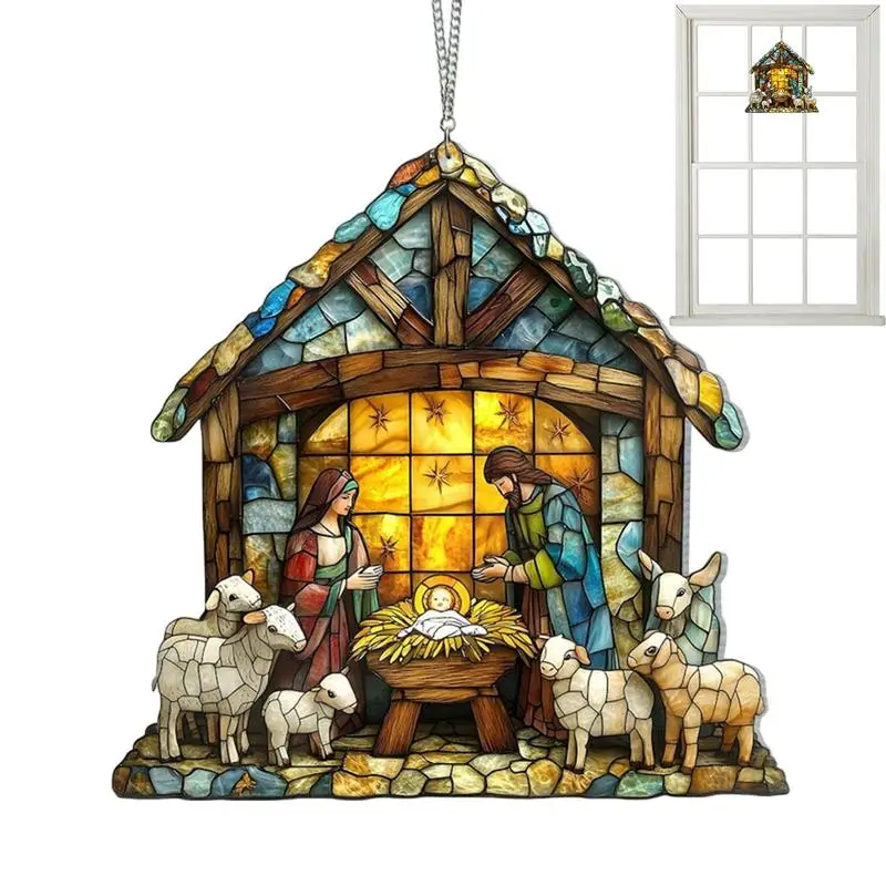 Nativity Scene Sun Catcher Acrylic Festival Colorful Sun Catcher Hand-Painted Stained Light Catcher For Home