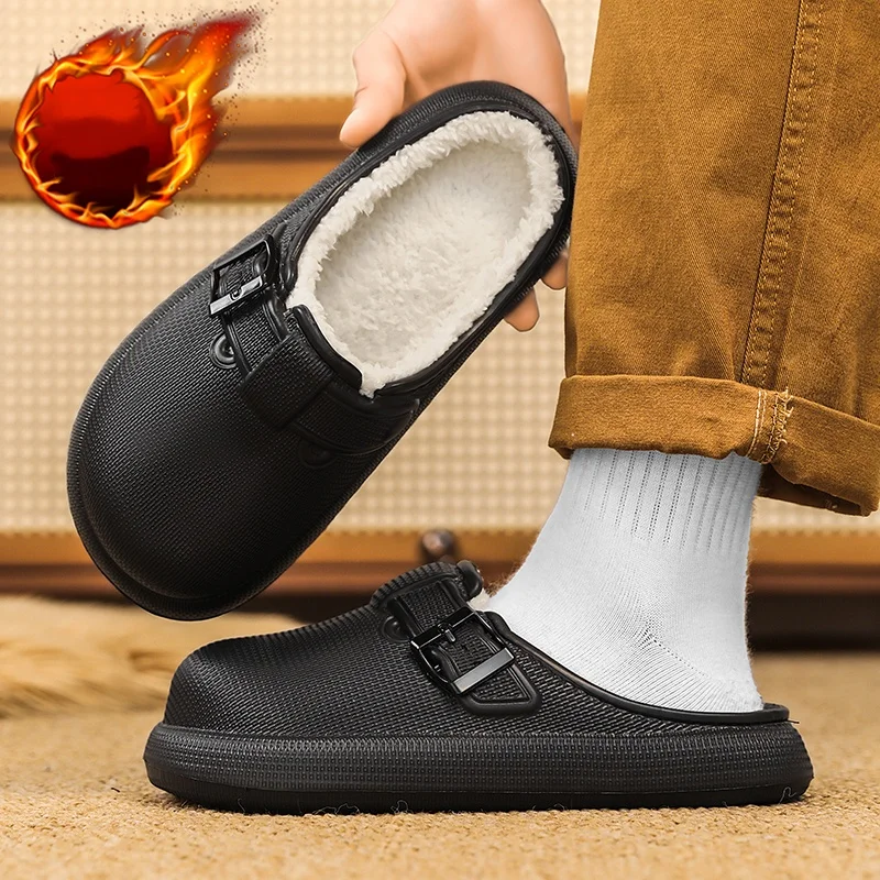 الرجال والنساء في الخريف والشتاء مبطنة بالصوف للدفء، أحذية قطنية منزلية للارتداء في الهواء الطلق، شباشب قطنية غير قابلة للانزلاق #3