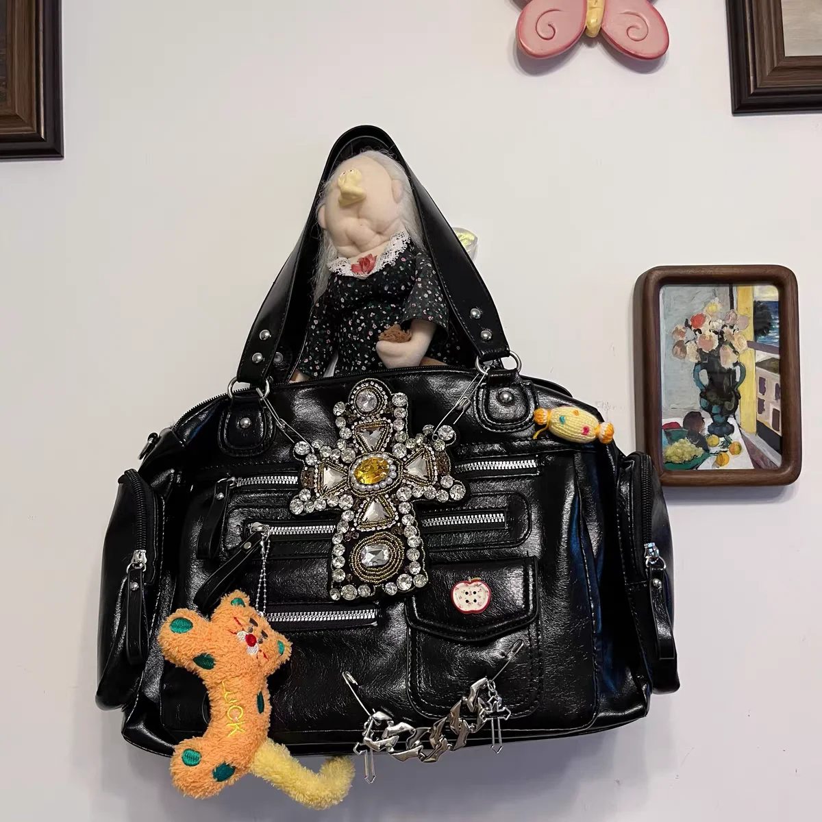 ريترو Y2k السائق حقيبة يد القوطية الشرير الصليب حمل حقيبة للنساء الألفية التوابل الفتيات الشارع ركاب حقيبة كتف Bolsas De Mujer