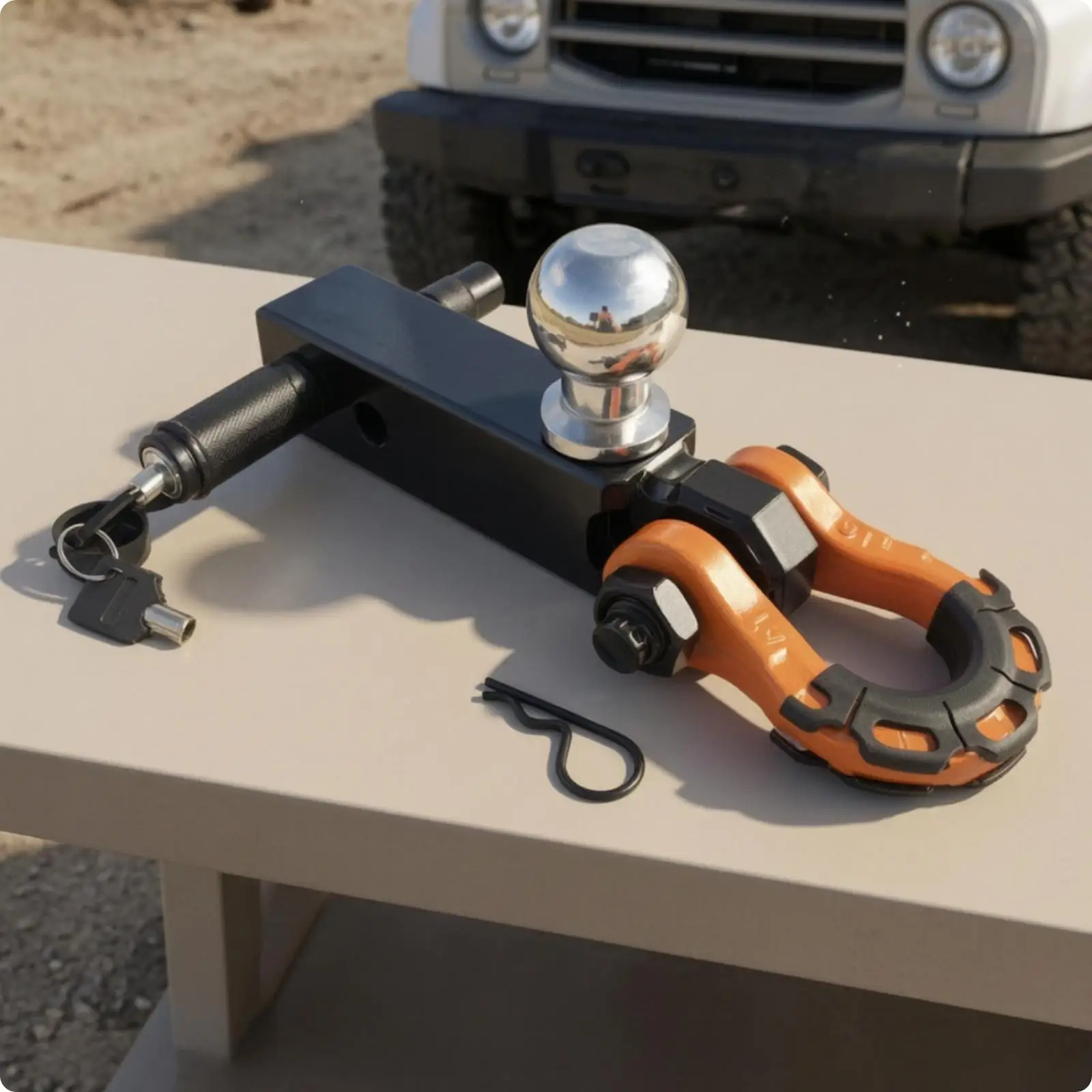 Vehicle Trailer Hitch Integrated Tow Ball and 8T Shackle Rectangular Arm Locking Pin for Off Road