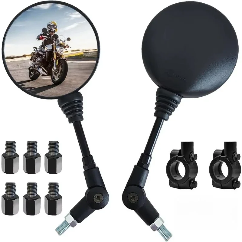 1 Par de Espelhos Retrovisores Laterais Redondos Dobráveis Antichoque M8 M10 para Moto, Suporte de Espelho Retrovisor para Scooter e E-Bike