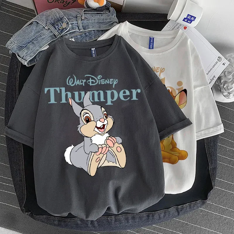 Summer Retro Fashion Kawaii Women T Shirt Disney Cute Cartoon Bambi Printed Graphic Short Sleeve T-shirt Unisex y2k Clothes Tops