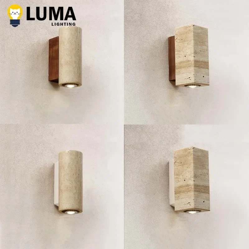 

Yellow Travertine Stone Japanese Style Wabi-sabi Wall Lights Bedroom Dinning Room Wall Lamp Designer Retro Outdoor Wall Sconces