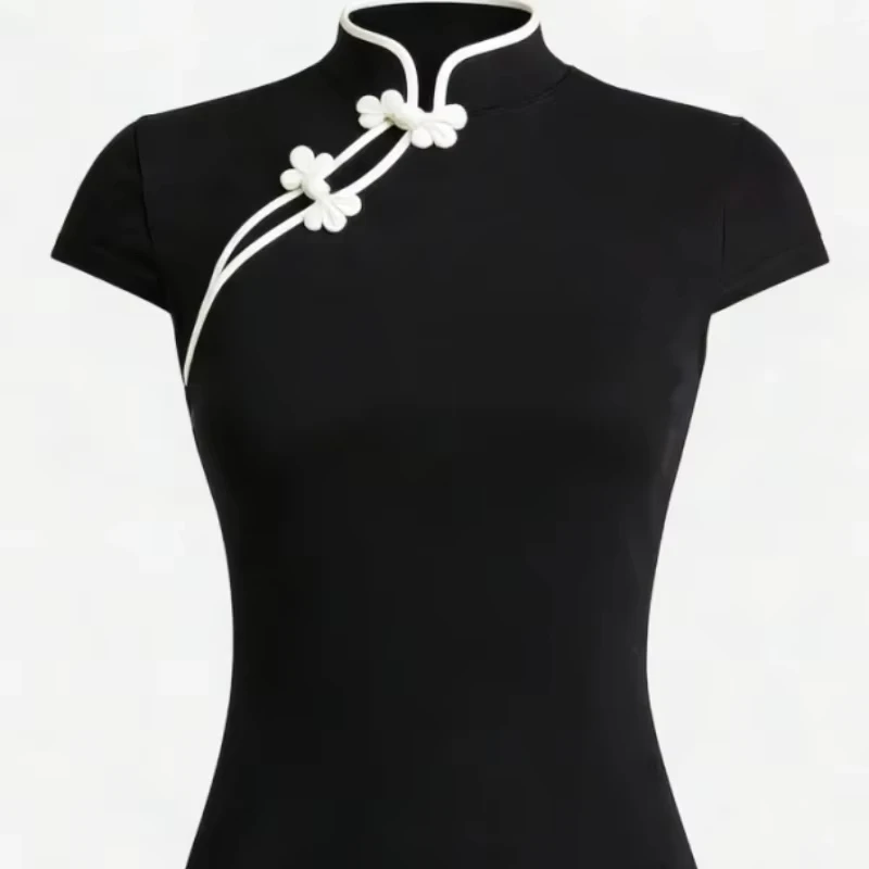Summer New National Style Ancient New Chinese Style Niche Design Buckle Women's Slim Fit Mandarin Collar Short Sleeve Top ins st