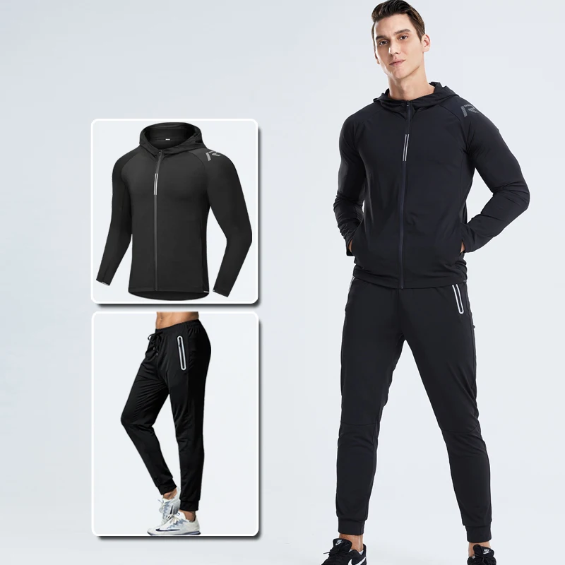 Veste de course pour hommes, séchage rapide, ensemble de vêtements de Sport d\'entraînement, de gymnastique, de Fitness, de Compression, vêtements de