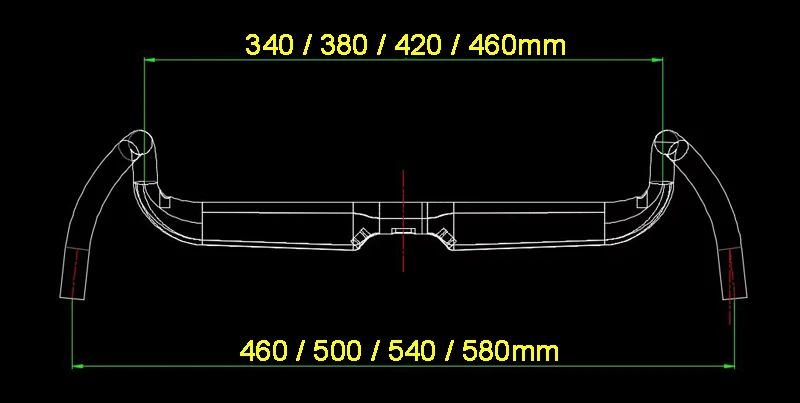 Drop 80 mm vollständig versteckte Verkabelung, mattierter Rennrad-Lenker, Kohlenstoffkies, ultraleicht, große Flare-Stange, 340/380/420/460 mm, 37 Grad – Detail 2