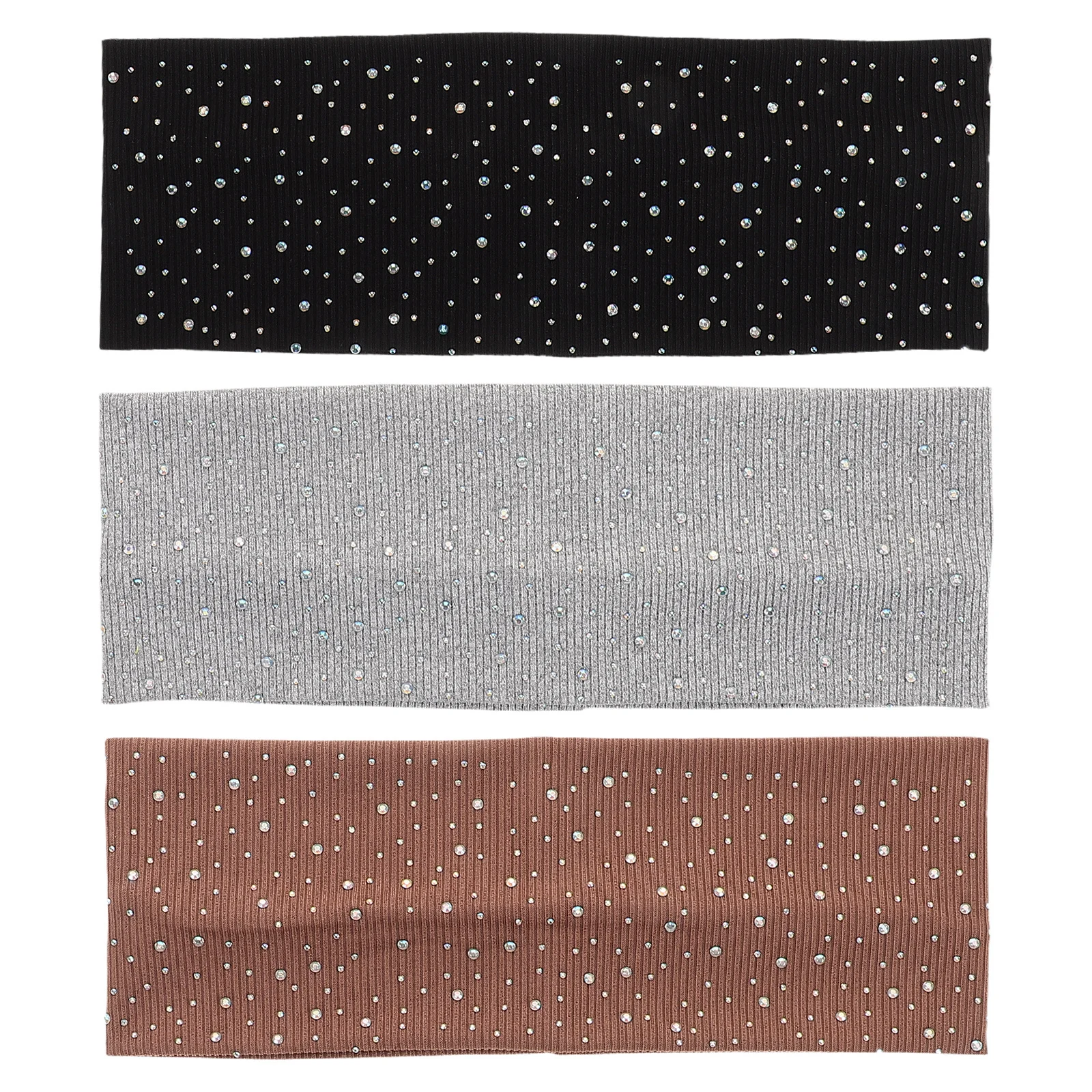 3 قطع عقال عمامة واسعة حجر الراين مطرز إكسسوارات الشعر المرنة للنساء الفتيات اليوغا الجري اللياقة البدنية تجريب تألق