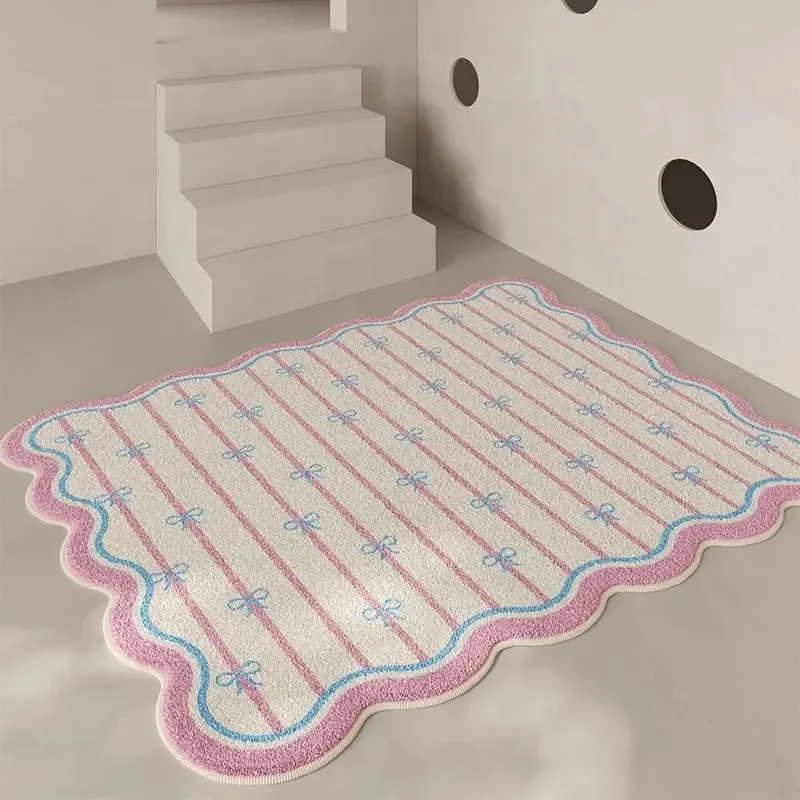 

Pink Living Room Carpet Large Irregular Shape Rug Bow Cute Sweet Girl Home Decoration Rugs for Bedroom Soft Fluffy Floor Mat