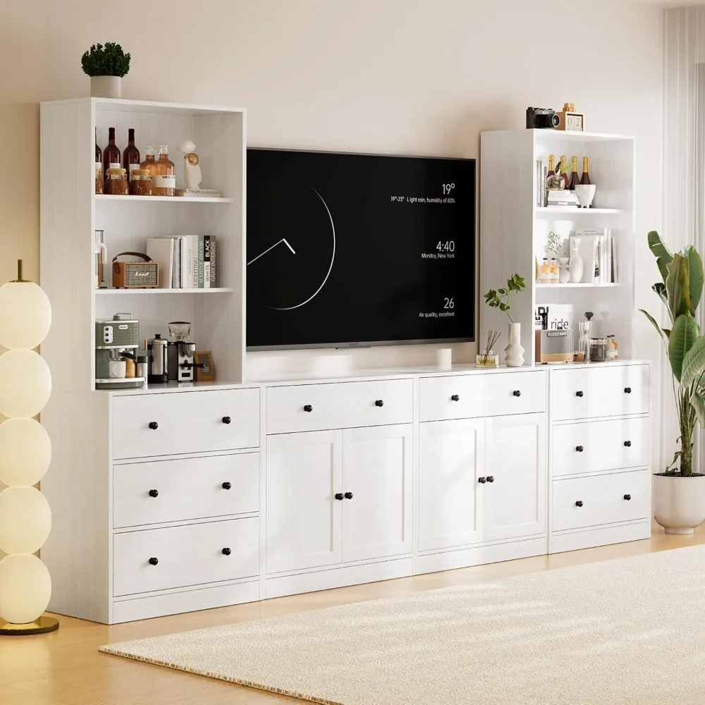 

71" Large TV Stand Set - TV Entertainment Center for TVs up to 65", Media Center with Tempered Glass Doors and Drawer, TV Hutch