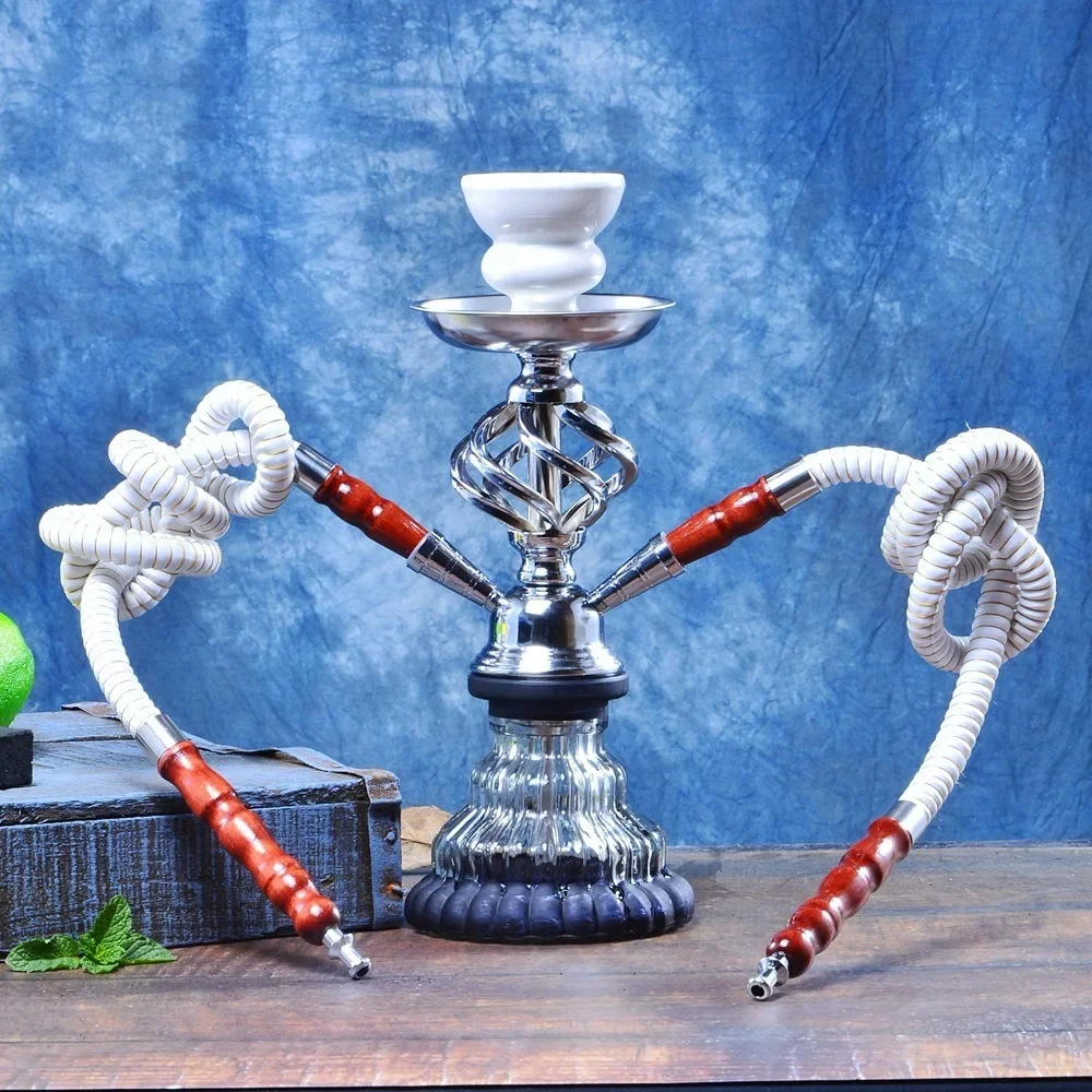 

Black Blue Green Red White,11.4in\29cm Small,Double Hose 2,Bar Shisha Full Set Luxury Smoking Pipe Hookah Set,Glass Vase