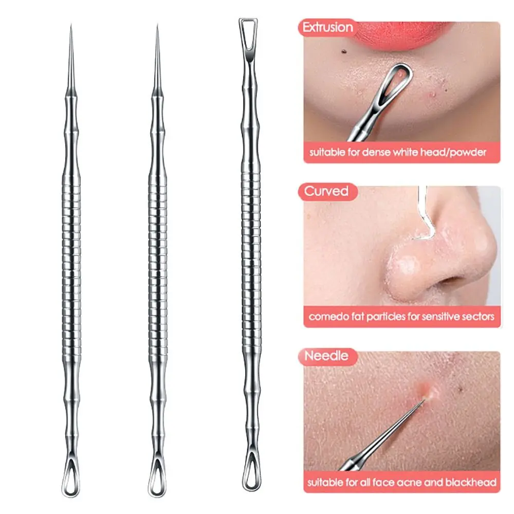 3Pcs New Pimple Remover Cell Clip Scraping & Closing Deep Cleaner Blackhead Tweezers Skin Tool Beauty Salon Acne Needle