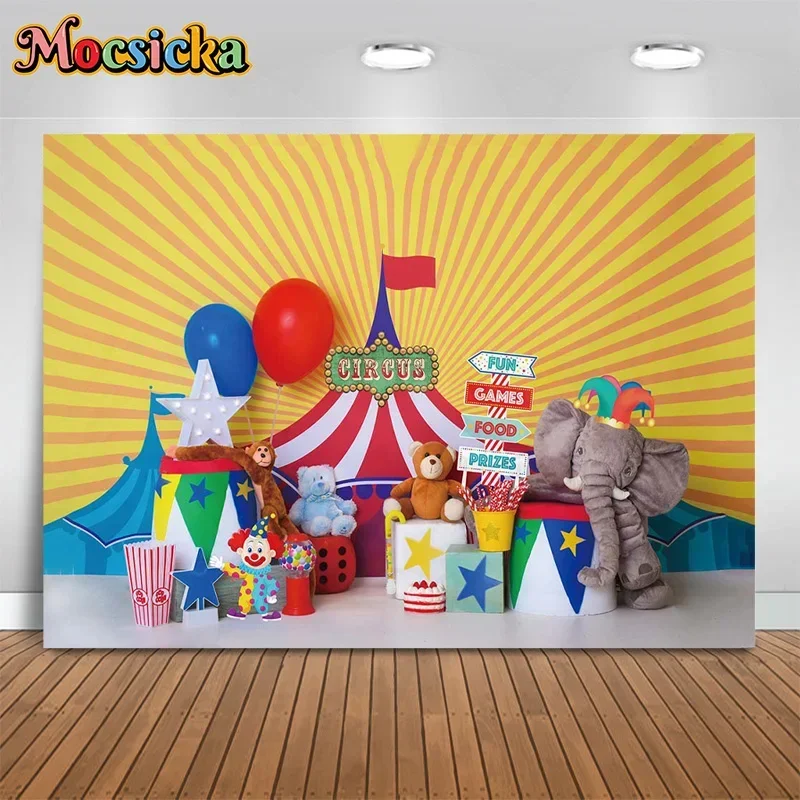 

Mocsicka Photography Backgrounds Animal Toys CIR CUS Kids Photo Backdrops Happy Birthday Portrait Portrait Banner Studio