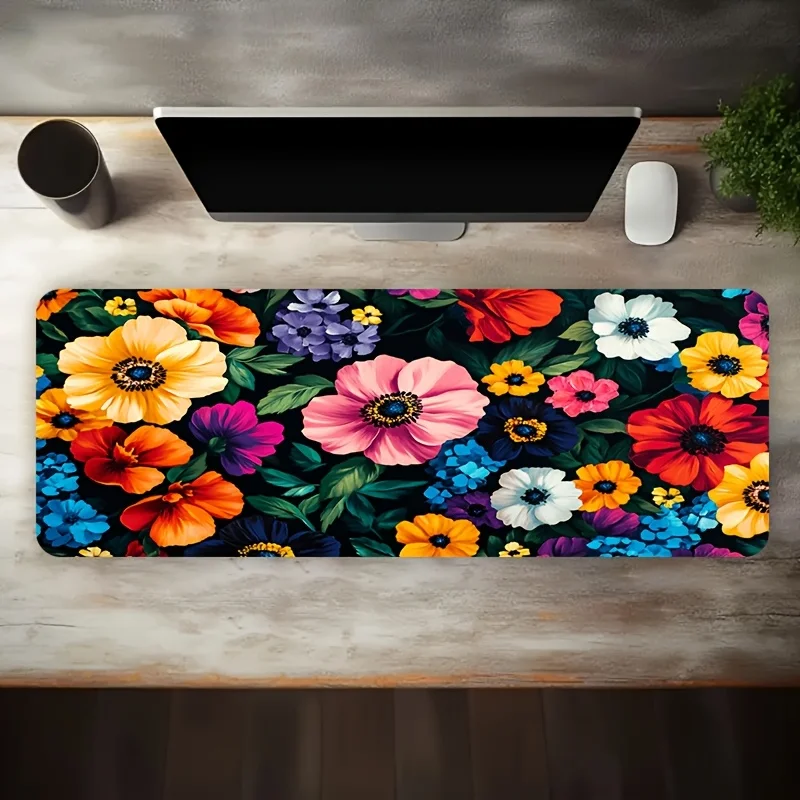 NoBrand Large Floral Gaming Mouse Pad Non-slip Washable Rubber Base Stain Resistant Oversized Desk Decor Mat For Office Desktop