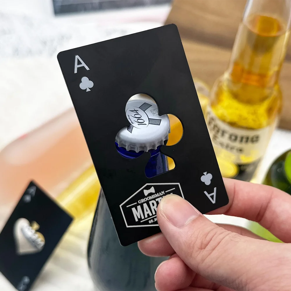 

Personalized Groomsmen Metal Martin Beer Opener Gift Metal Poker Card Bottle Opener Wedding Hen Party Decor Groom To Be Gift