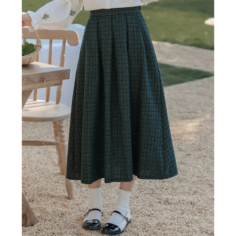 

New Elegant Women Skirt Vintage Plaid Skirts High Quality High Waist Retro Sweet Female Skirt