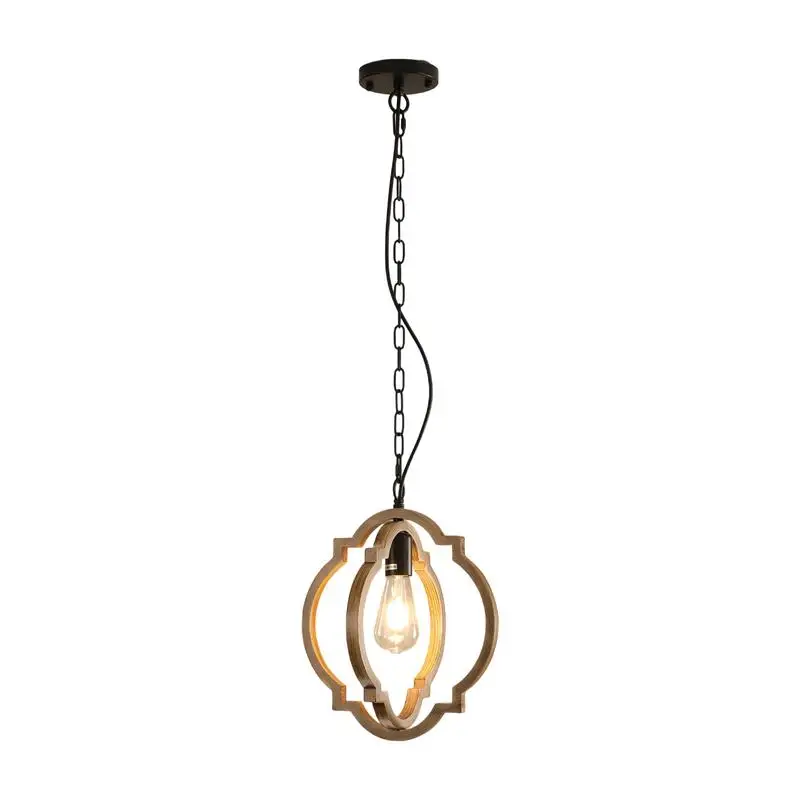 Retro Farmhouse Chandelier, Solid Wood Light Fixture for Dining Room, Living Room, and Foyer, Bulb Not Included