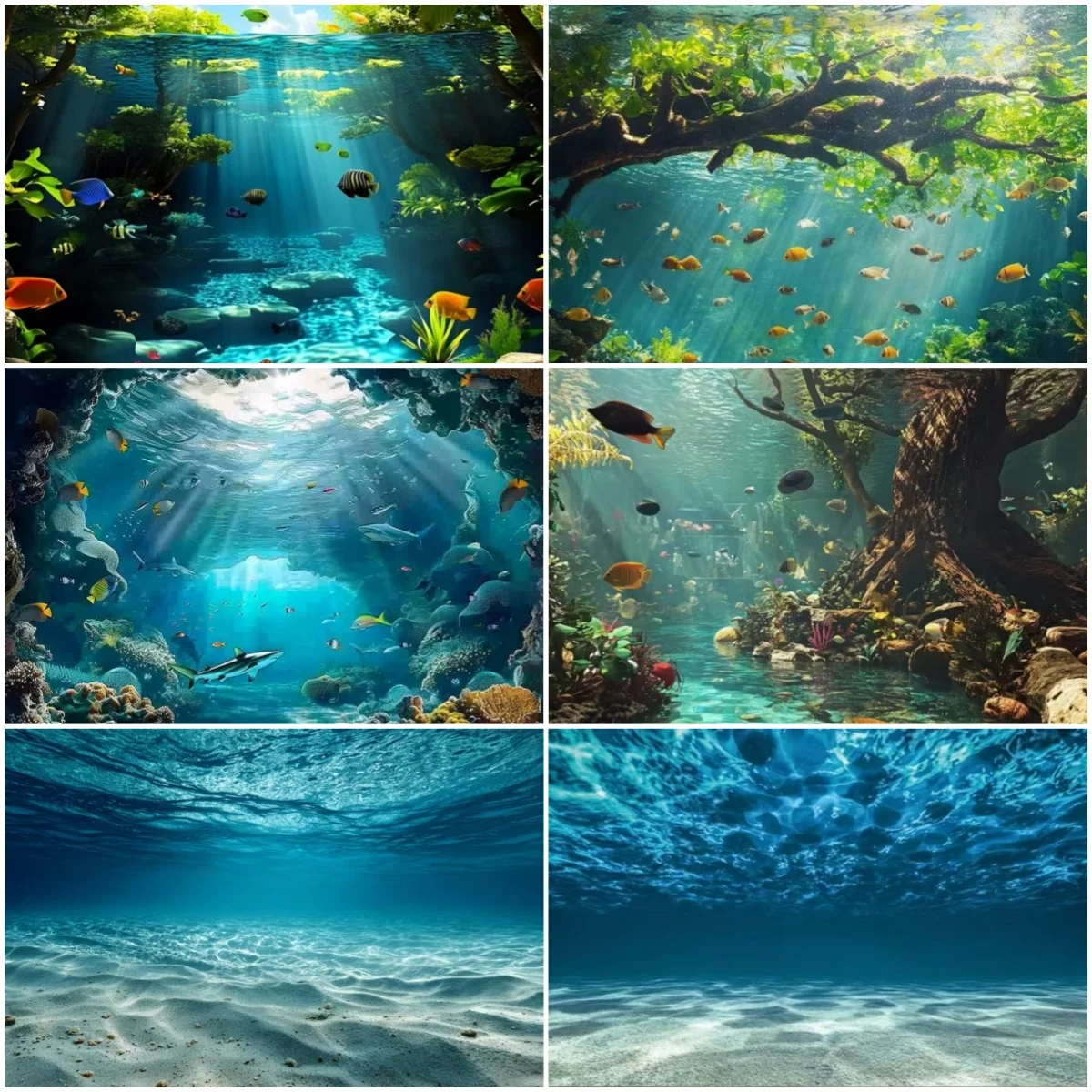 

Undersea World Seabed Ocean Theme Backdrop Fish Coral Sunlight Deep Blue Water Baby Portrait Photography Background Photo Studio