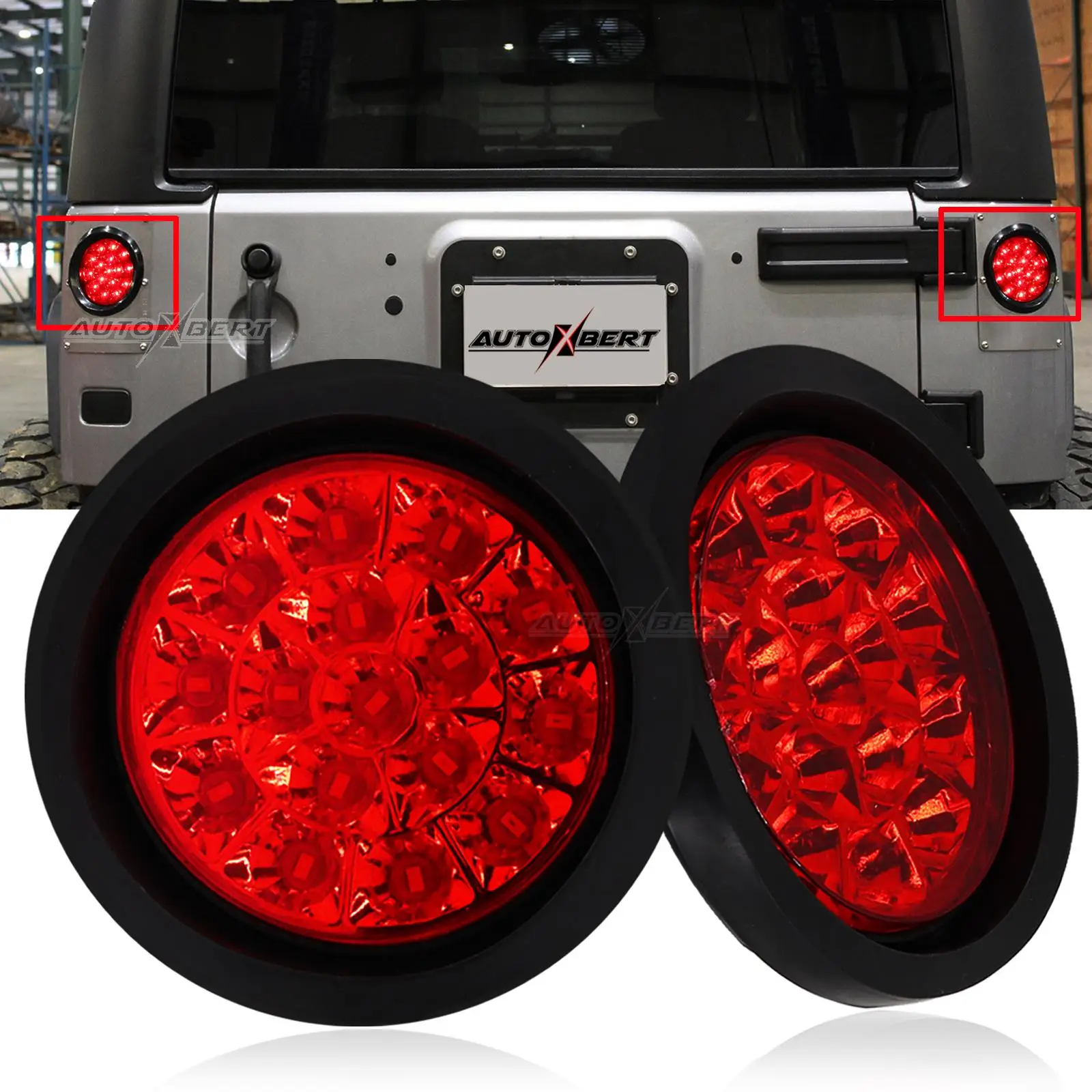 

2PCS Round LED Red Tail Lamp Reversing Brake Warning Rear Fog Running light For Jeep Trailer Truck SUV RV Caravan Pickup VAN Bus