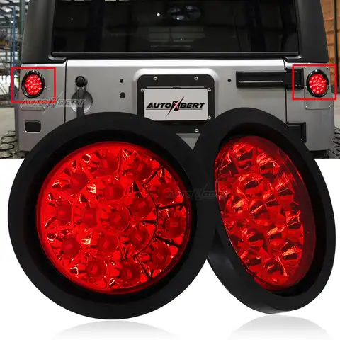 2PCS Round LED Red Tail Lamp Reversing Brake Warning Rear Fog Running light For Jeep Trailer Truck SUV RV Caravan Pickup VAN Bus