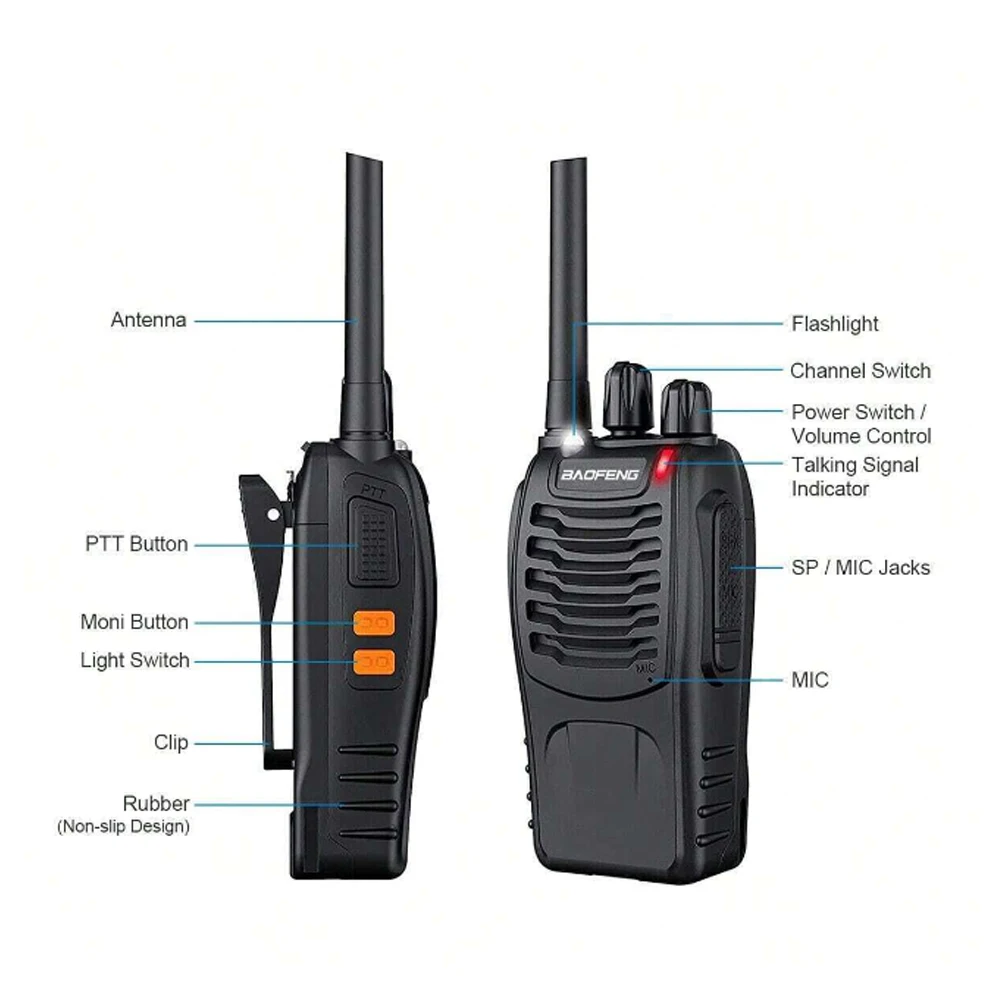 2pcs Baofeng BF-88E walkie-talkie 50 kilometers 16CH UHF 446.00625-446.19375MHz 12.5KHz Channel Separation with USB Charger