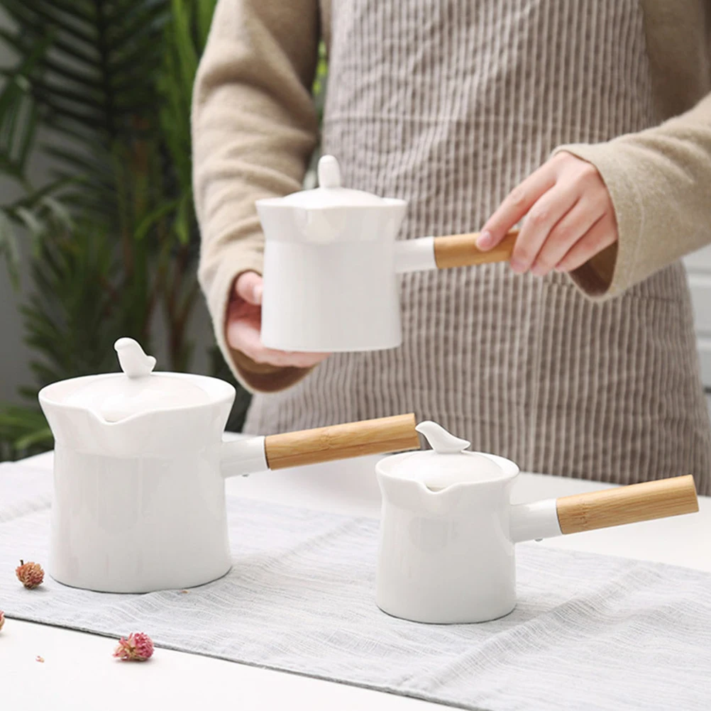 

Ceramic Teapot Large Capacity with Wooden Handle Nonslip Home Tea Pot Electric Stove Safe for Brewing Flower Tea