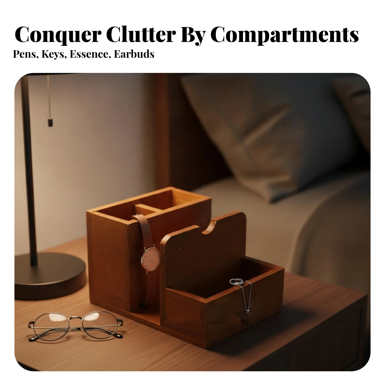 Wooden Desk Organizer with Tray Rustic Desktop Organizer Box with Compartments Wooden Tabletop Organizer Multifunctional