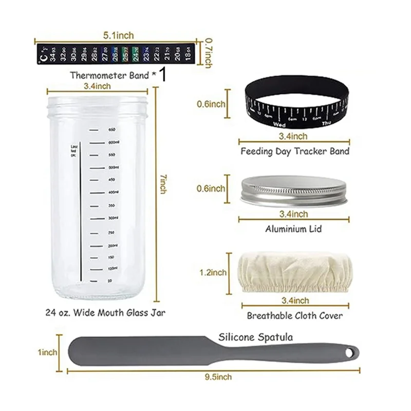 Glass Airtight Jar Sourdough Maker Natural Fermentation Jar with Lid and Scale Dough Fermentation Kit