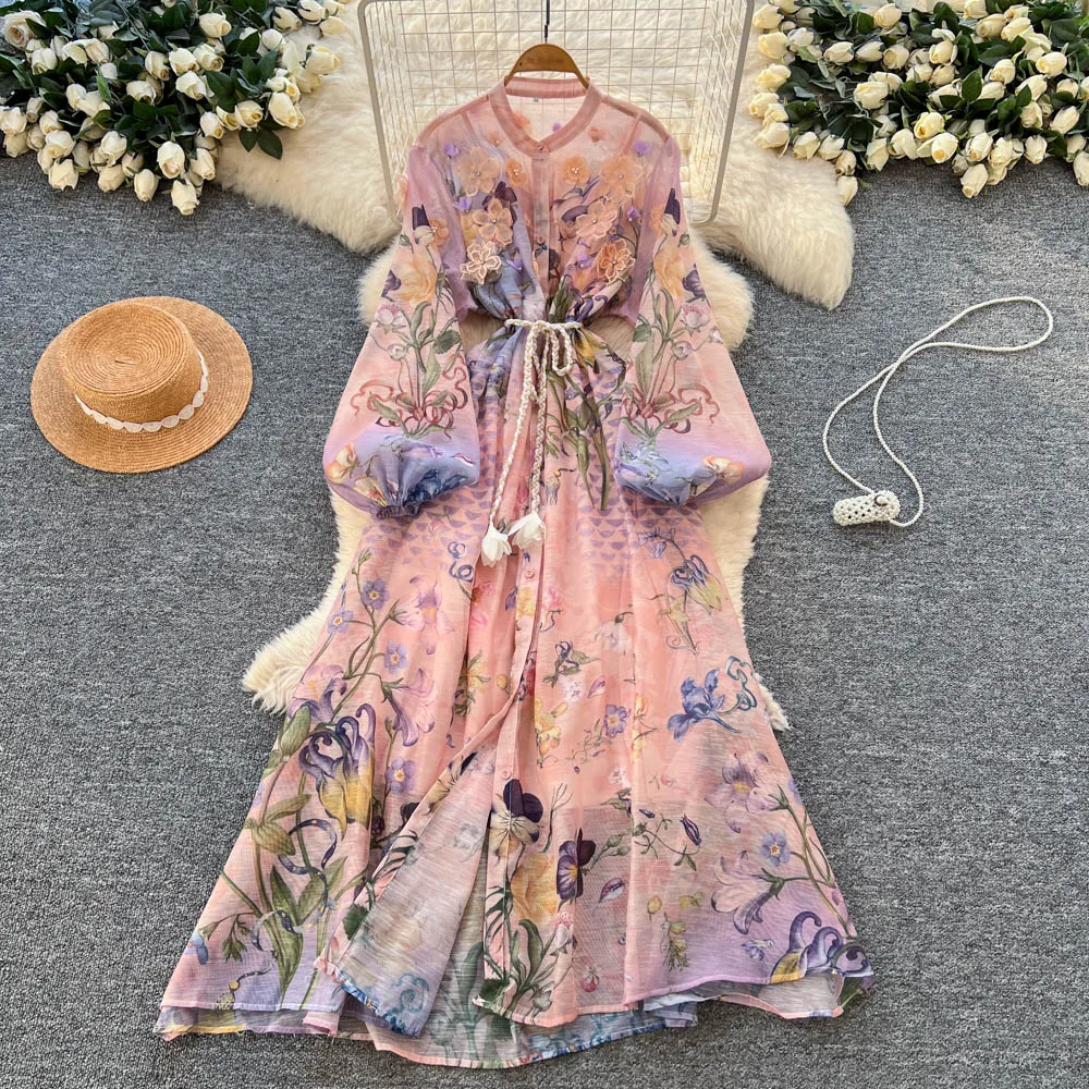 Sexy elegantes Langarm-Party-A-Linien-Kleid mit gespleißtem Druck für Damen, koreanische Abendkleider für Modezeremonie