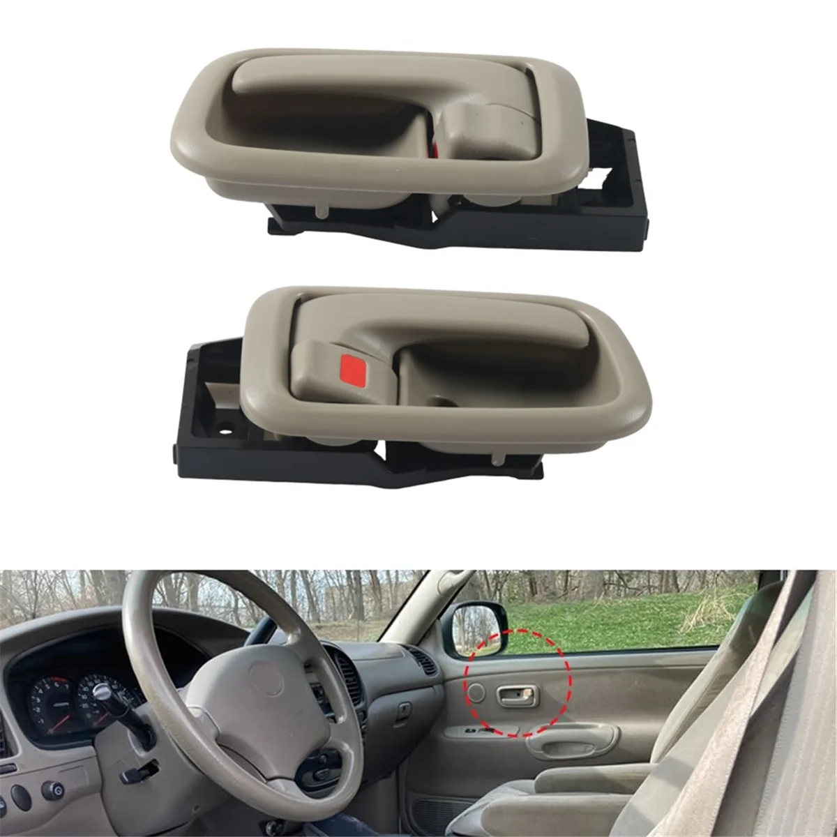 Interior Door Handle for Toyota Tundra 2000-2006 Sequoia 2001-2007, 69206-0C010 69278-0C10 69205-0C010 69277-0C10 Beige