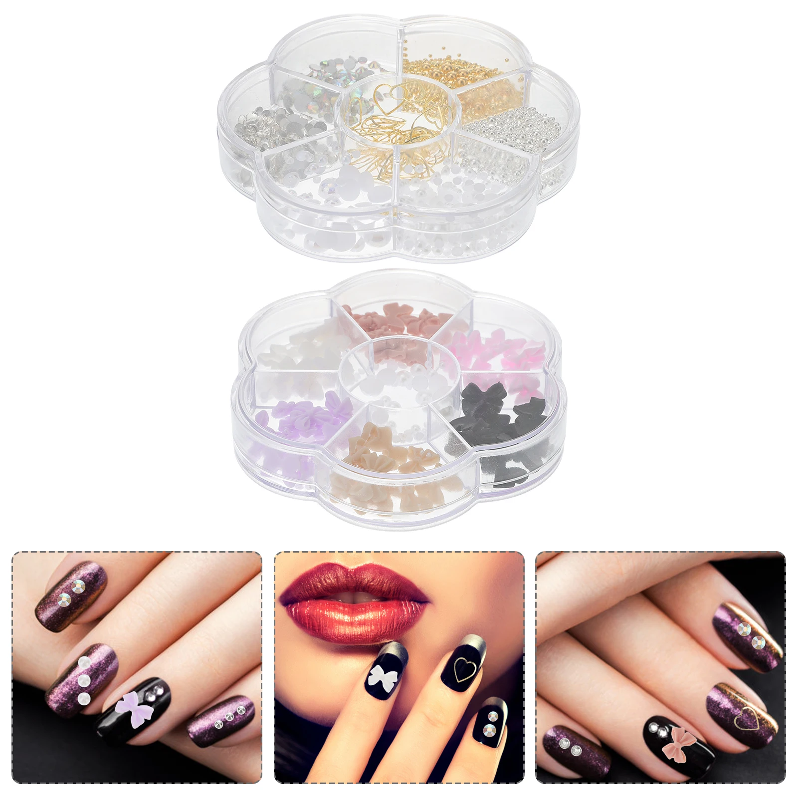 2 Boxen Nail Art Charms Perlen Strasssteine Edelsteine Perlen für DIY Handwerk Handyhülle Scrapbook Dekoration Nail Art Supplies