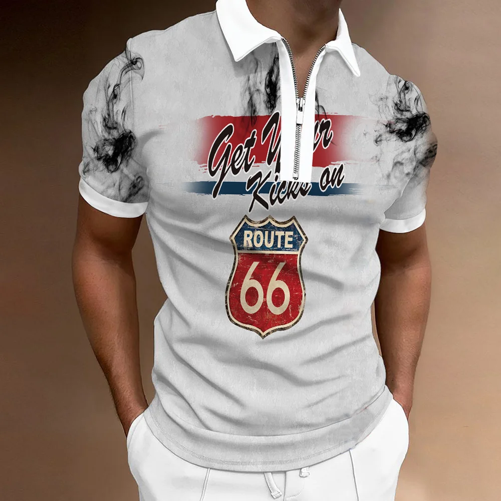 2023 Summer Men's Polo Shirt Number 66 Letters Printed Classic Short Sleeve Tee Top Fashion Casual Streetwear Slim Fit Clothing