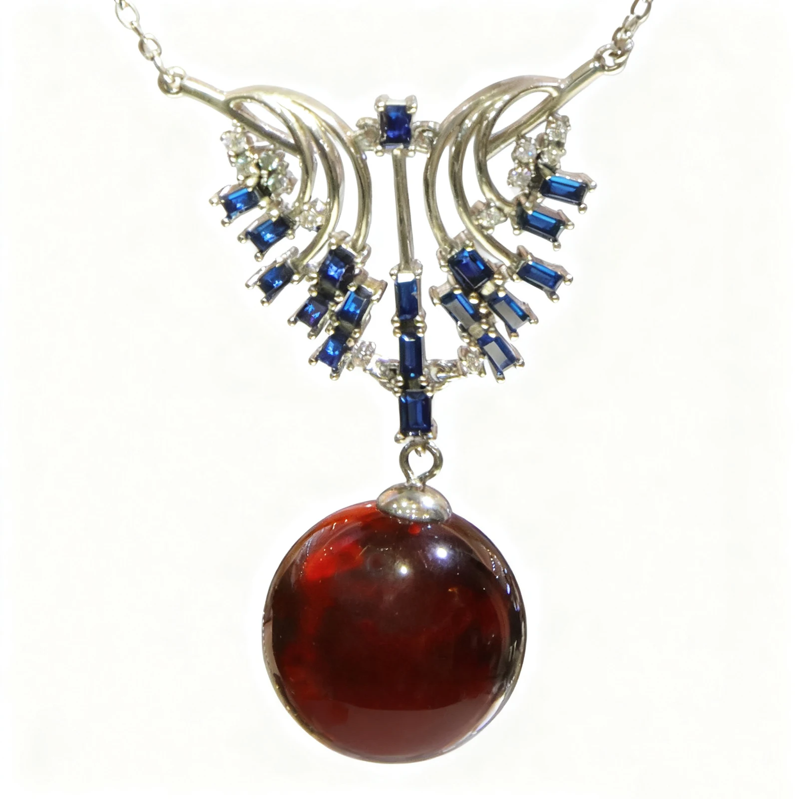 Violet Amber Pendant Silver 17mm Antique Royal Palace Style Necklace for Women Purple Baltic Amber Jewelry Gift