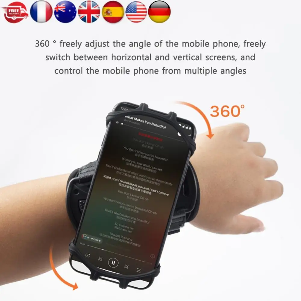 حامل هاتف يدور 360 درجة، سوار معصم يمكن ارتداؤه، جراب هاتف قابل للتعديل، حقيبة معصم للهاتف قابلة للإزالة للياقة البدنية الرياضية