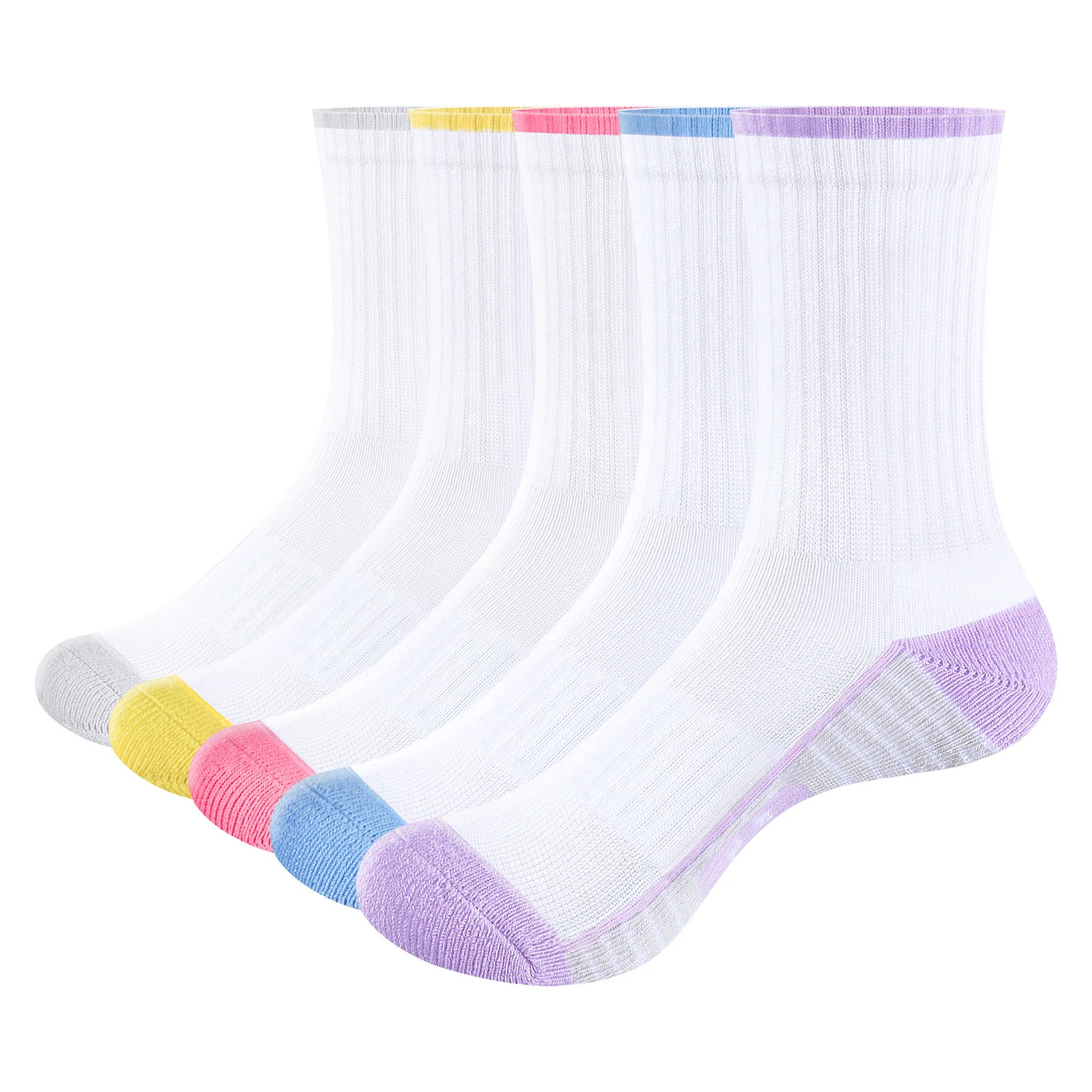 

YUEDGE Womens Cushioned Sports Socks Moisture Wicking Anti-Odor Crew Socks Tall Gym Tennis Walking Training Athletic 5 Pairs