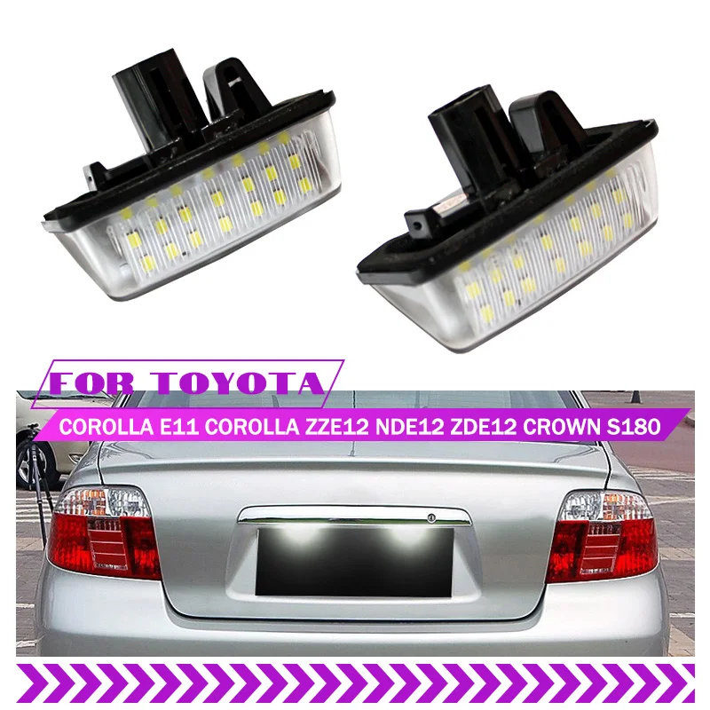 2Pcs LED License Plate Light for Toyota Corolla Crown S180 Noah Voxy Starlet EP91 Previa ACR50 GSR50 12V White Car Number Lamp