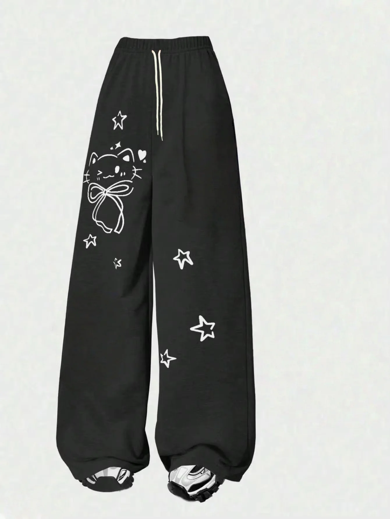 Modische Freizeithosen für Damen und Mädchen, Frühling, Sommer, Herbst und Winter, lockere, gerade geschnittene Kinderhosen mit Kätzchen-Design – Detail 9