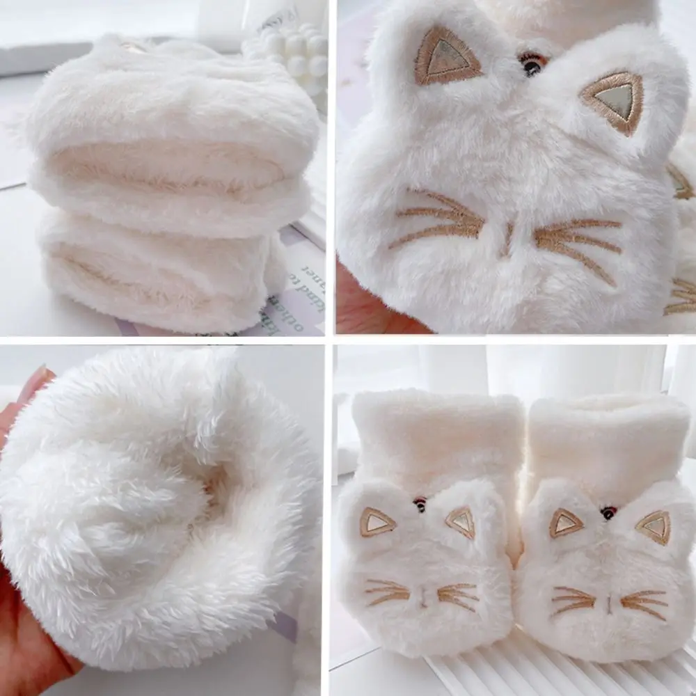 Cute Cat Cartoon Plush Mittens Korean Style Thickened Fingerless Gloves Keep Warm Touch screen Flip Cover Plush Gloves Daily