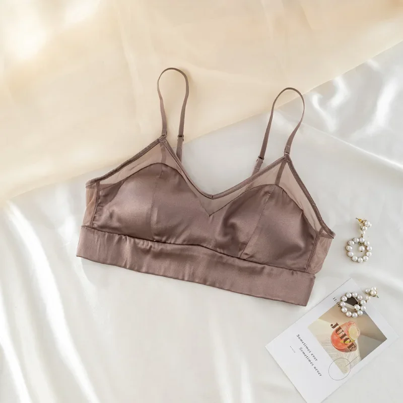 Women's Summer High Quality Mulberry Silk Satin French Solid Thin Smooth Silk 3/4 Cup Underwear Ladies's Bra