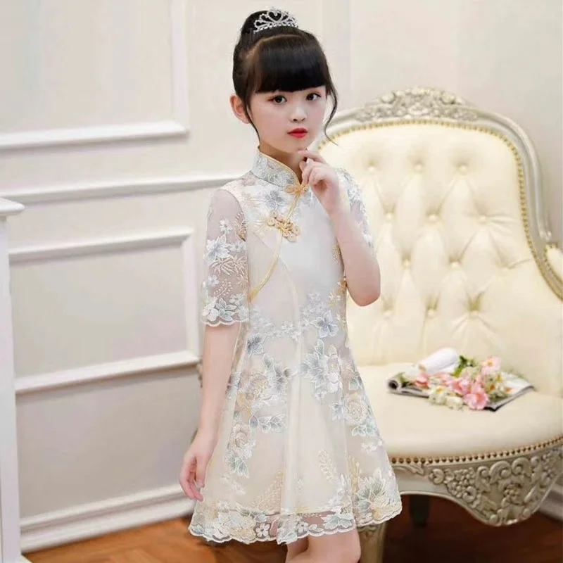 Girls Dress Summer Clothes Hanfu New Fashion Children\'s Vintage Net Yarn Dress Kids Girls Dresses for School Wedding of 12 Years