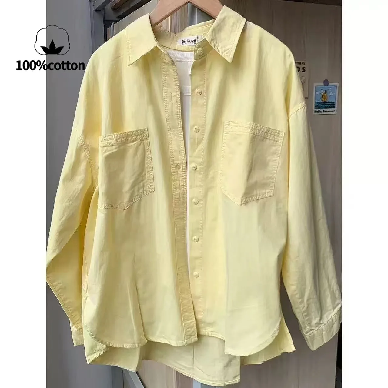

Unisex Dopamine Yellow & Blue Cotton Shirt | Breathable Oversized Mid-Length Layer for Men & Women​