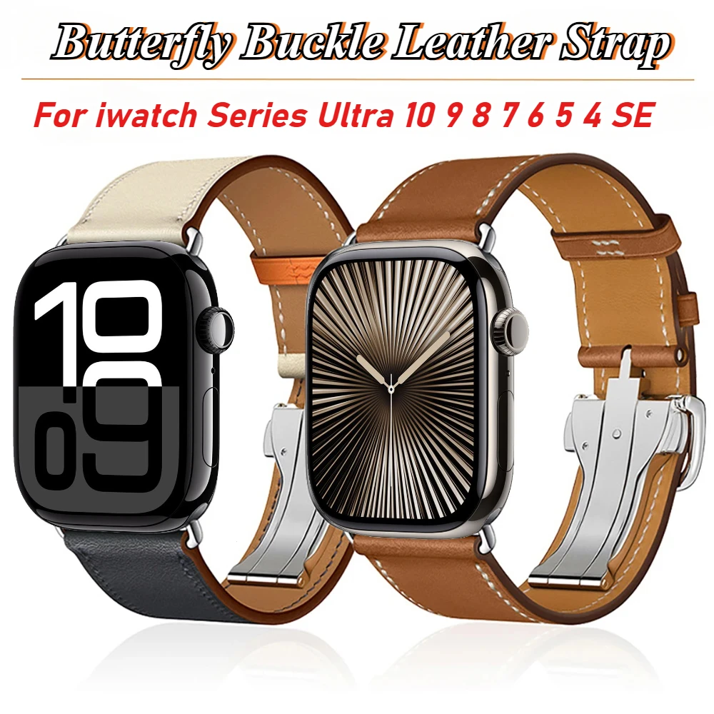 Premium Leather Strap for Apple Watch Series Ultra 10 9 8 7 6 5 4 SE Band for iWatch 49mm 46mm 42mm 45mm 41mm 44mm 40mm Correa