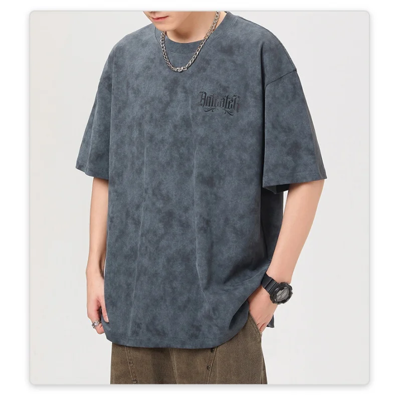 Men's Korean-style hip-hop fashionable brand printed T-shirt 2024s ummer loose plus size fashion trendy casual street top