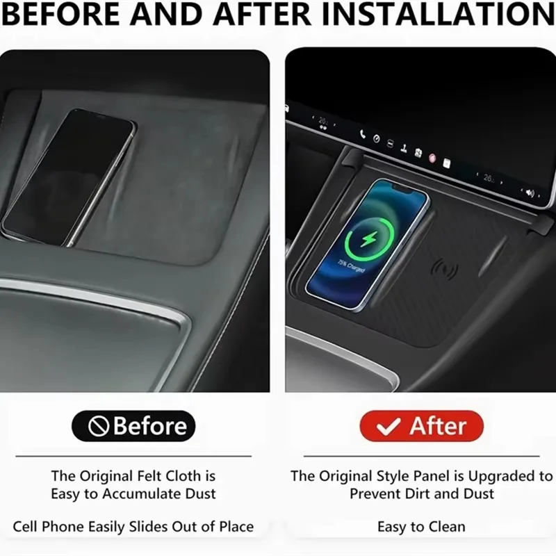 For Tesla Model 3/Y Wireless Charging Silicone Pad Carbon Fibre Central Control Non-Slip Charger Protector Mat Car Accessories image 2