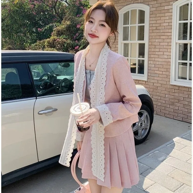 

Маленький мужчина носить полный комплект женской весенней новой модной куртки с бантом Плиссированная юбка Комплект из двух предметов Французский маленький ароматный стиль