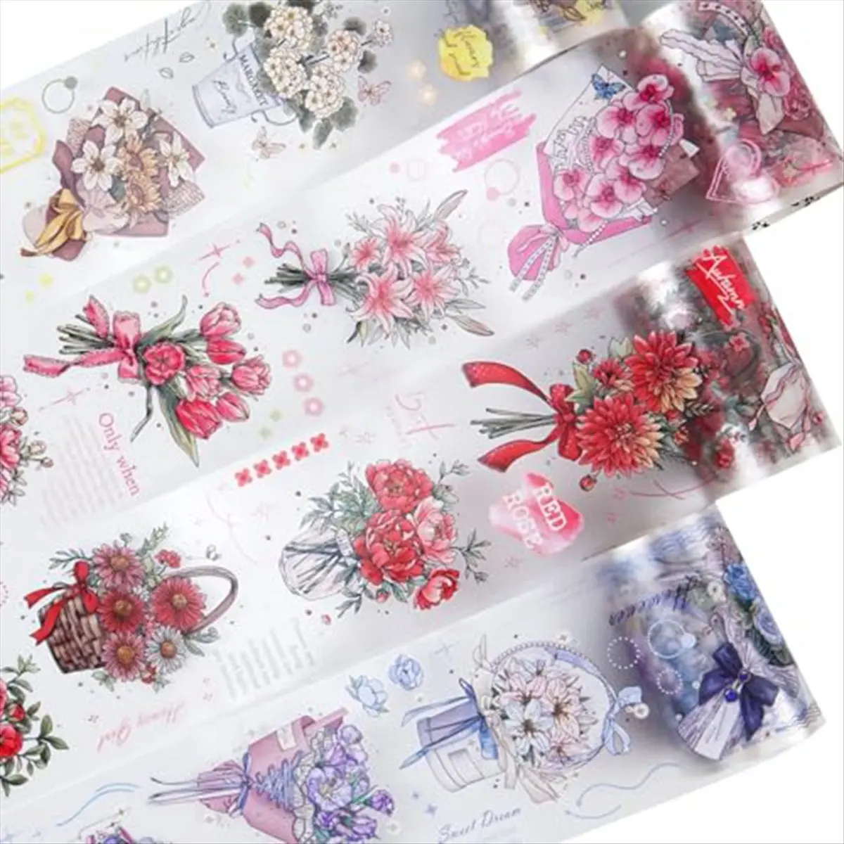 A45I PET Tape Set, 4 Rolls of Scenic Ephemera for Junk Journaling,Scrapbooking,Crafting,DIY Projects Bouquet Series