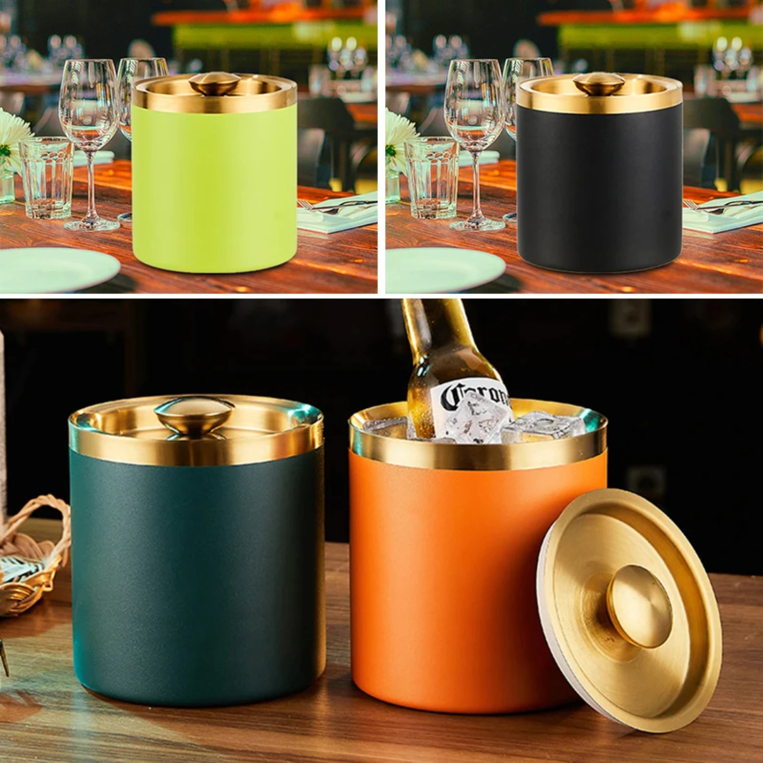 

1.7L High-Quality Stainless Steel Ice Bucket Wine Champagne Cooler Wine Vacuum Insulation Belt Cover Ice Bucket Utensils