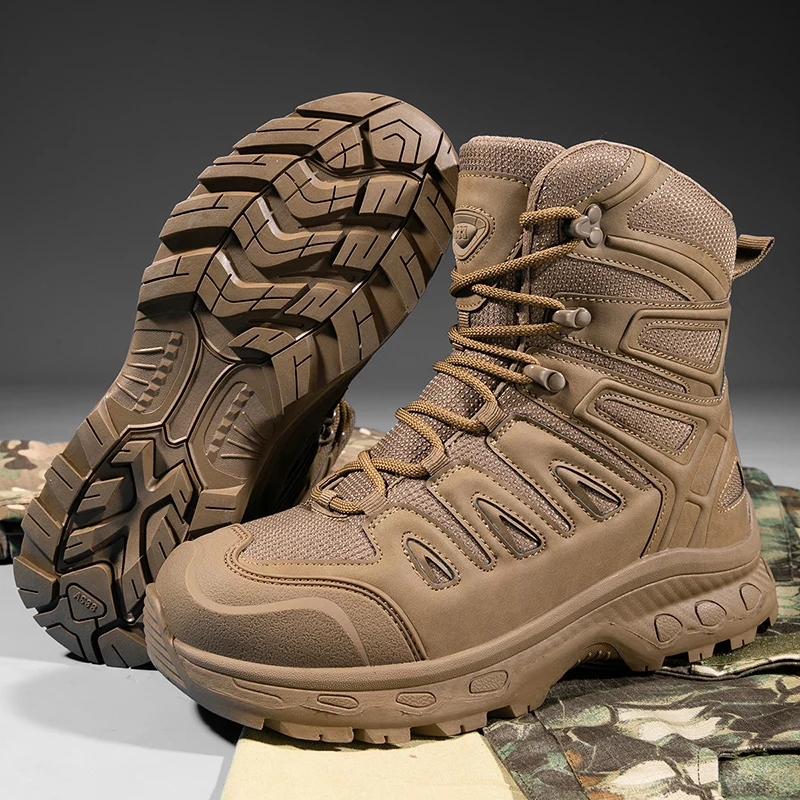 Mens Climbing Boots Training Wear-resistant Sports Outdoor Camping Fishing Anti Slip Thickened Anti Puncture Sole Hiking Shoes