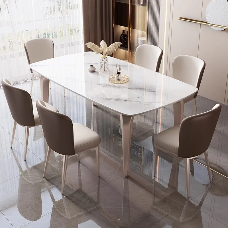 Rock slab dining table and chair combination modern simple western dining table Italian light luxury rectangular dining table
