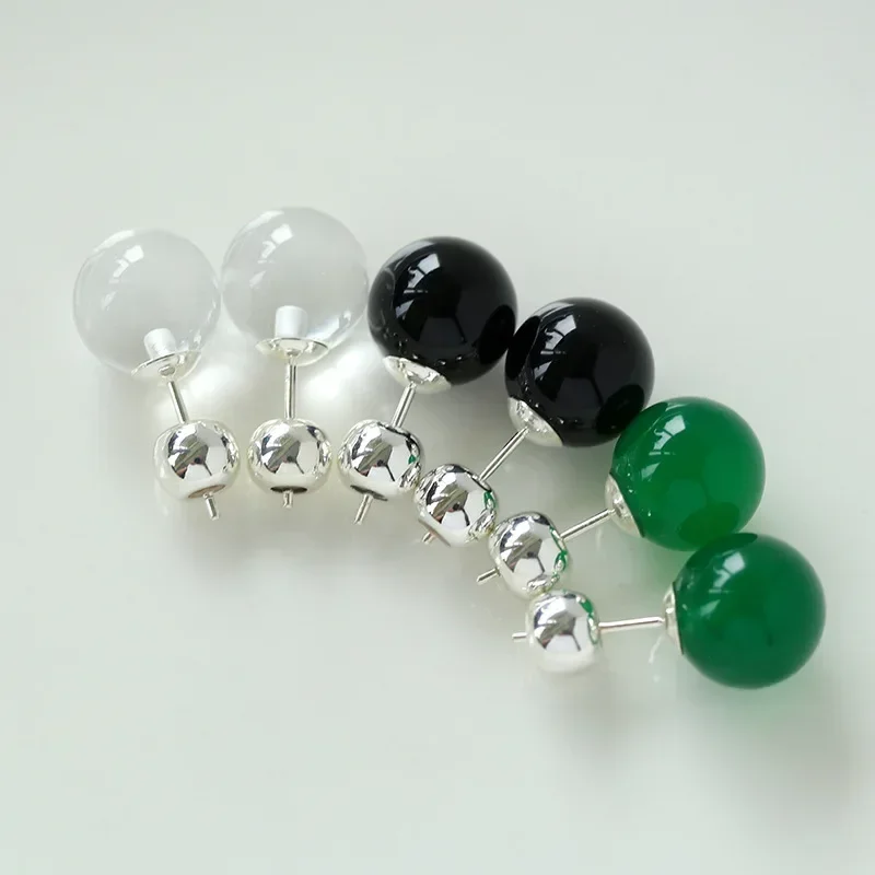 

New Arrival Favorite White Crystal Stud Earrings Genuine Black Onyx Jewelry Wedding Women Gift Trendy Korean Japan Israel INS