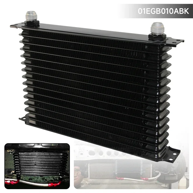Refroidisseur d'huile de course AN10 à 15 rangées, 262 mm, 7/8"-14 UNF, universel pour moteur et transmission, style TRUST, en aluminium noir/bleu